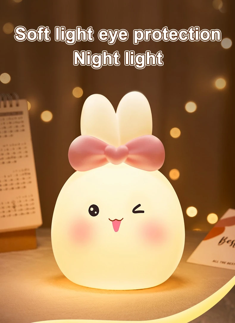 Rechargeable Child Holiday Gift Silicone Rabbit Lamp